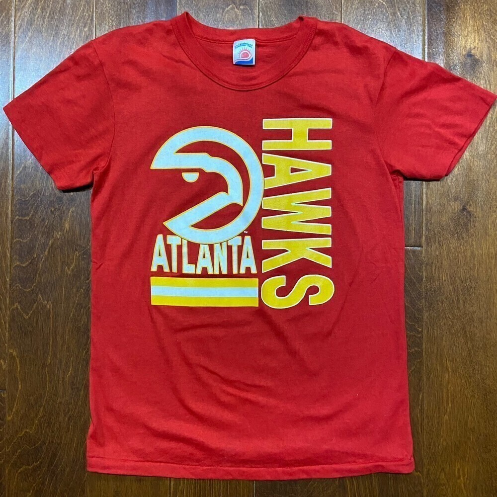 Atlanta Hawks Single Stitched Vintage Red Yellow T-Shirt Men's Size Large - Picture 3 of 8